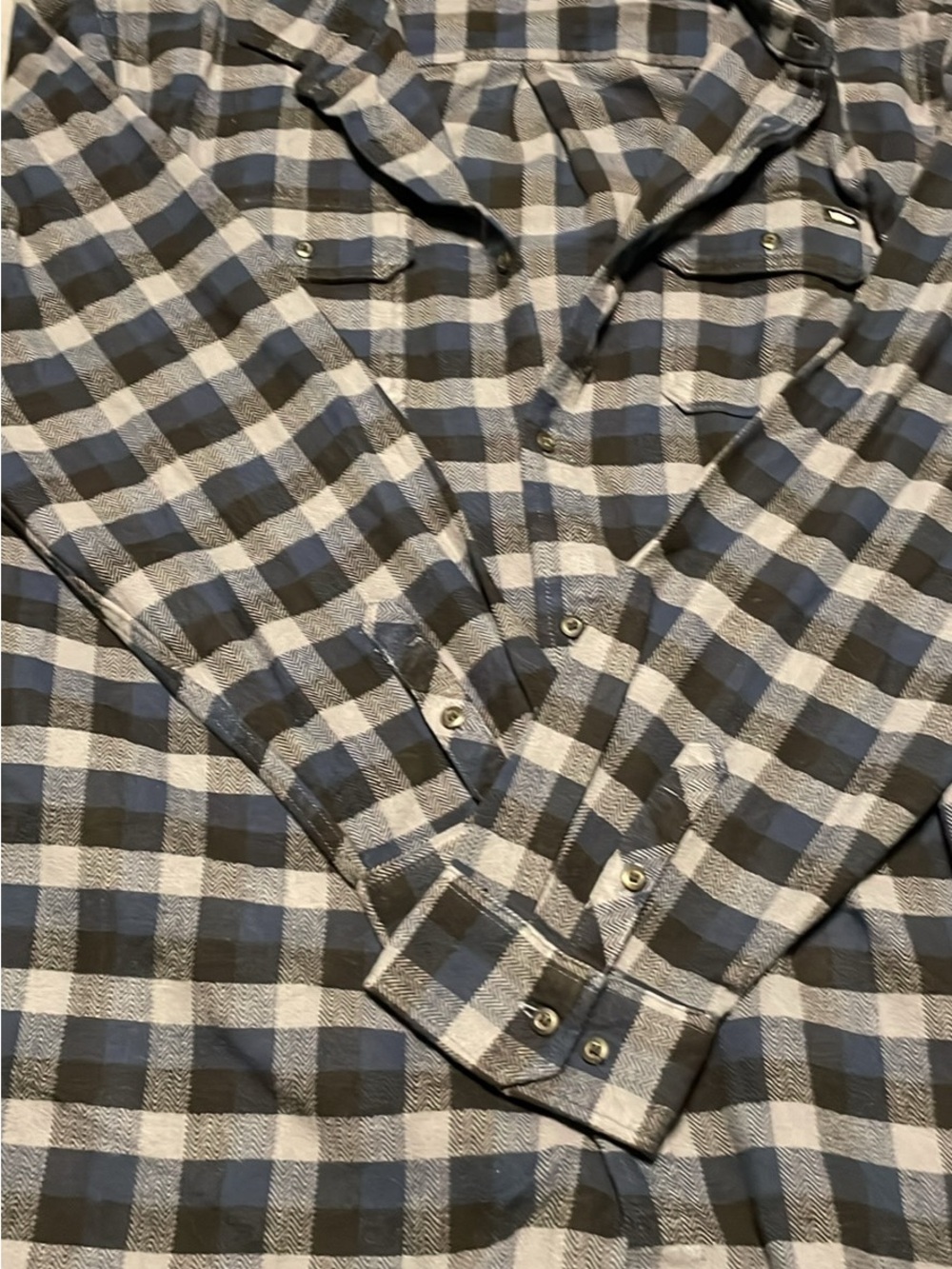 Vans Black, Blue and White Plaid Snap-Front Button Shirt